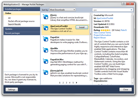 Installing AjaxControlToolkit from NuGet