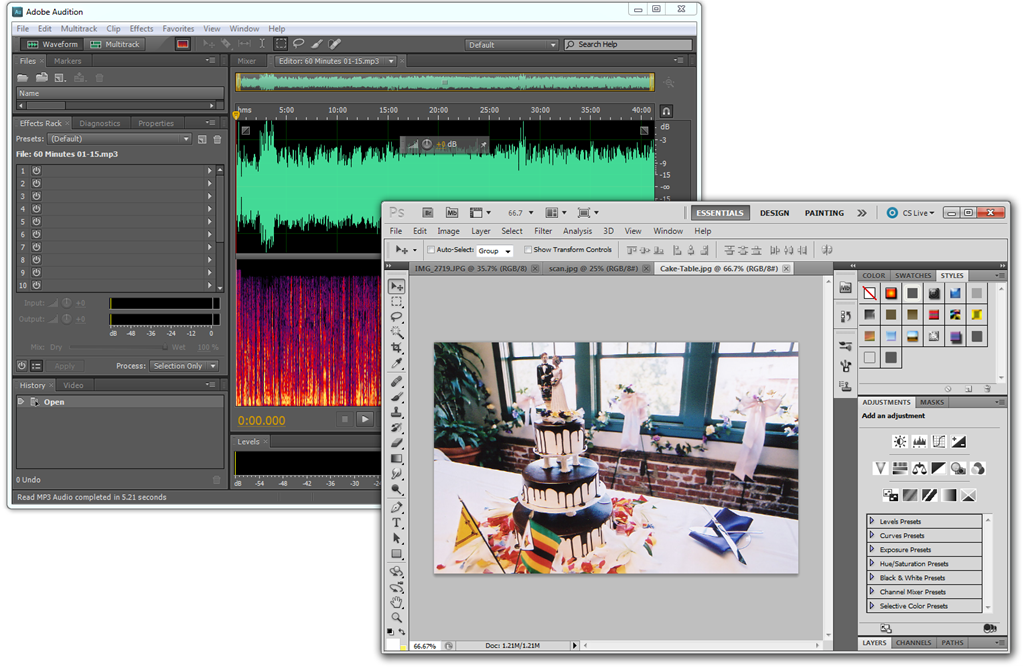 Photoshop and Audition side by side