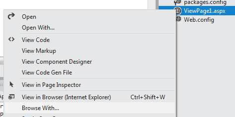Browse With is only visible when right-clicking on an ASPX file