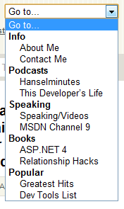 The UL Navigation menu as a Select Dropdown box