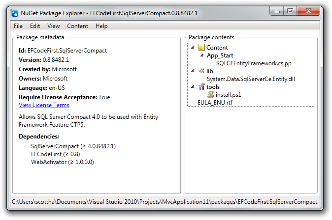 NuGet Package Explorer - EFCodeFirst.SqlServerCompact.0.8.8482.1