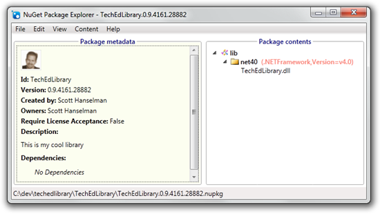 My package in the NuGet Package Explorer