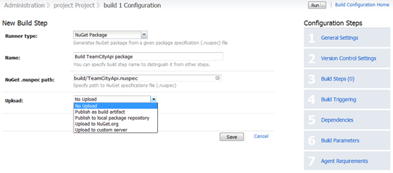 This is a mockup of NuGet as a possible Build Step within TeamCity.