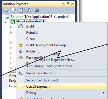 The "Use IIS Express" option in Visual Studio