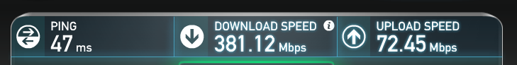 Azure VM reporting 381 Mbps down and 72 Mbps up