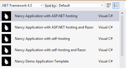 NancyFX in the Visual Studio File New Project Dialog