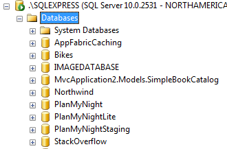 SQL Management Studio with an automatically named Database