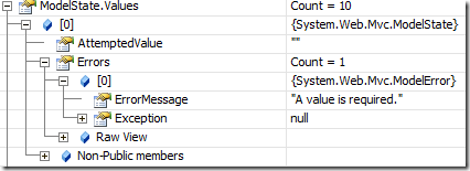 Watch Window showing error in ModelState.Values