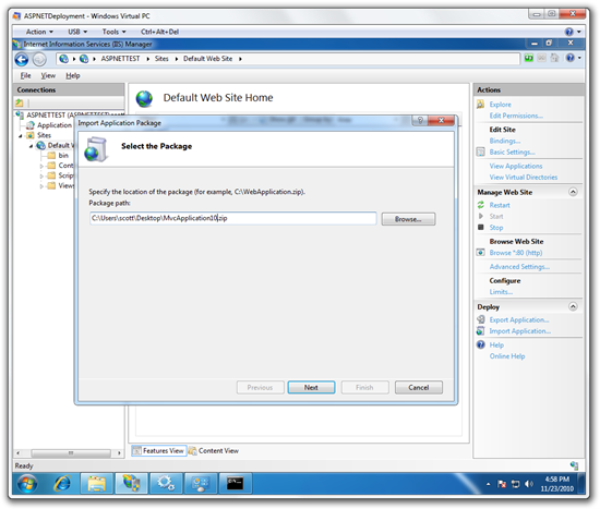 Import Application from inside IIS7 with WebDeploy