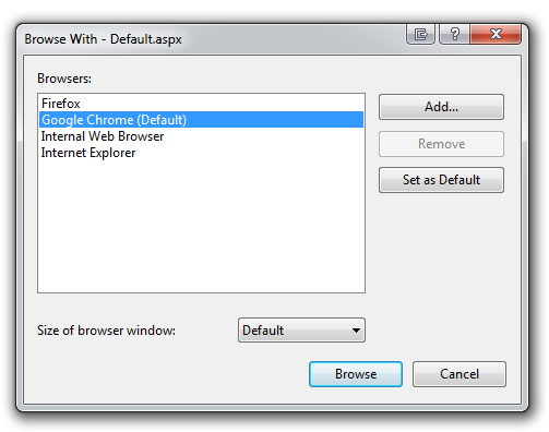 Browse With - Default.aspx again with Chrome