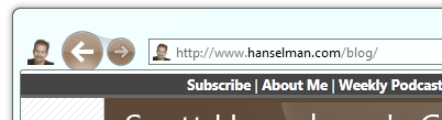 IE9 with my blog as an app. The back and forward buttons are now brown.