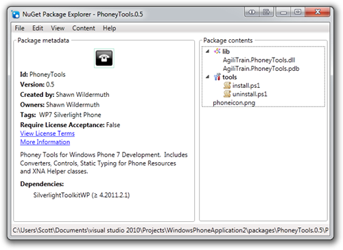 NuGet Package Explorer - PhoneyTools.0.5 (11)