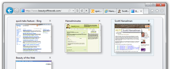 Quick tabs shows thumbnails of pages