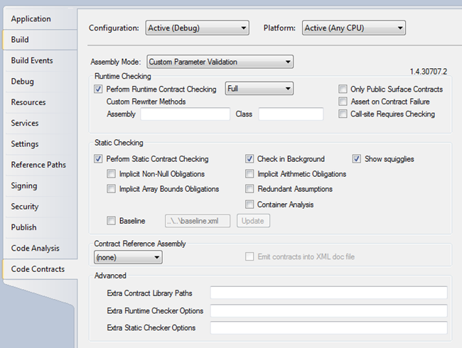 Code Contracts Properties Tab in Visual Studio