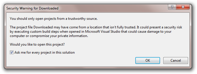 Security Warning - You should only open projects from trustworthy source